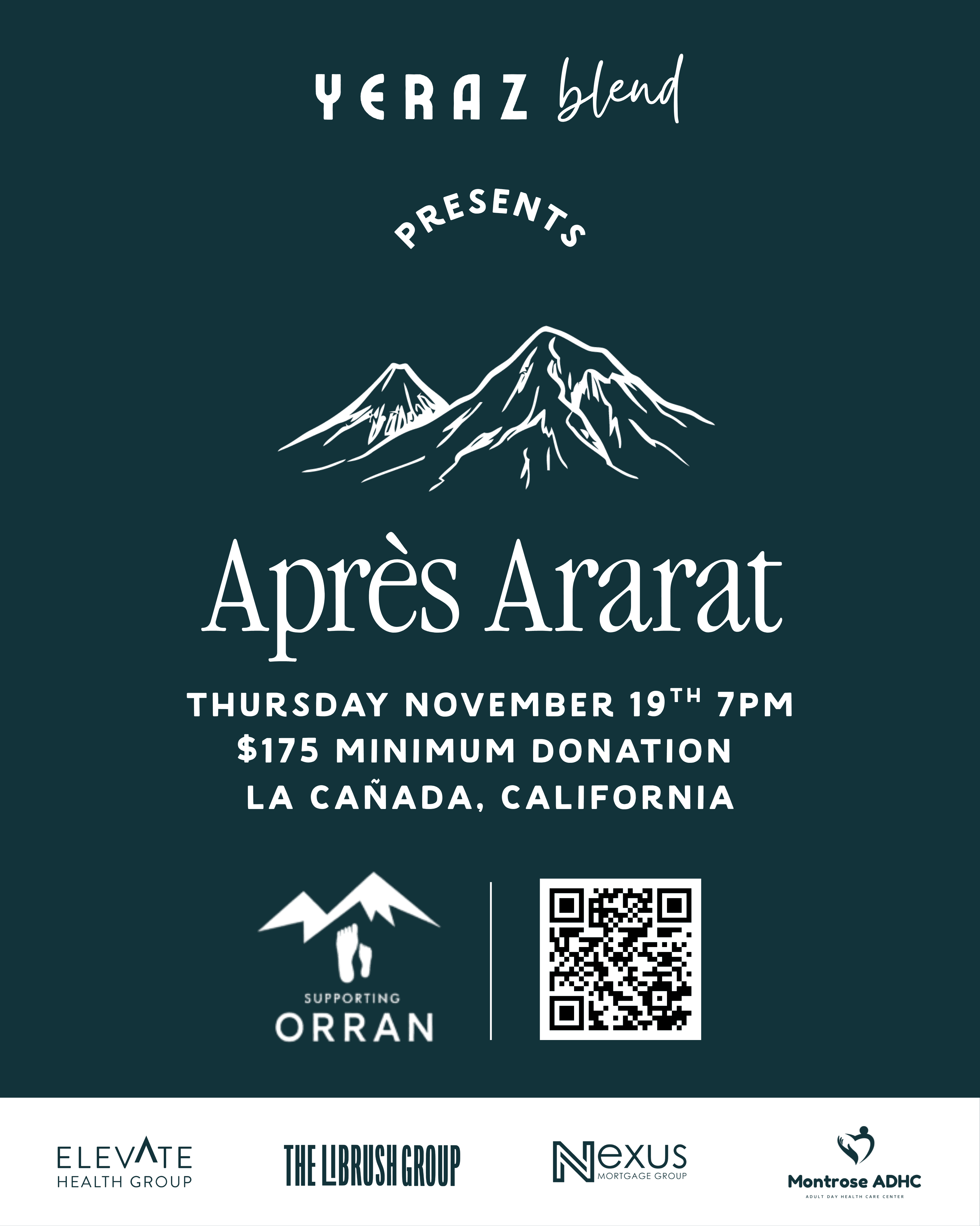 Flyer for An Evening for Orran, hosted by Yeraz Blend
